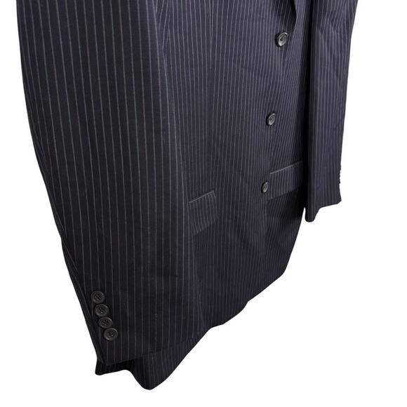 Bachrach Navy 3 Button 2 Piece Suit Jacket Pants Pinstriped Mens sz 46 Long - Picture 7 of 16